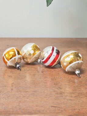 Vtg Painted Glass Christmas Balls Set of 4 - West Germany - 1.5" Diameter